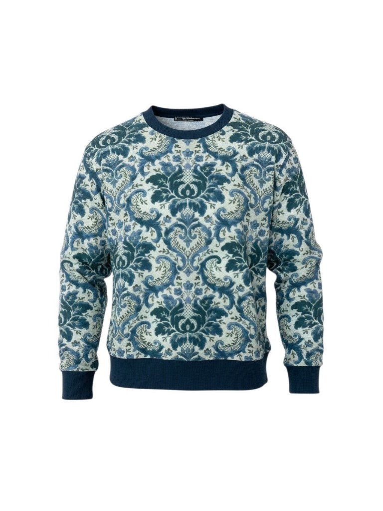 Dolce & Gabbana D&G Long Sleeve Sweatshirt Crew Neck Floral Pattern 44 Navy